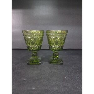 Colony Park Avocado Green Goblets, Set of 2, Vintage Glassware, MCM Style Dining